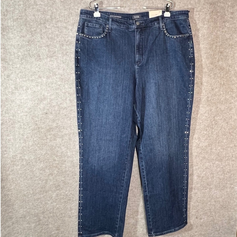 NWT NYDJ Brooke Loose Straight Jeans Women 18W Rhinestone Louvre Sapphire Denim
